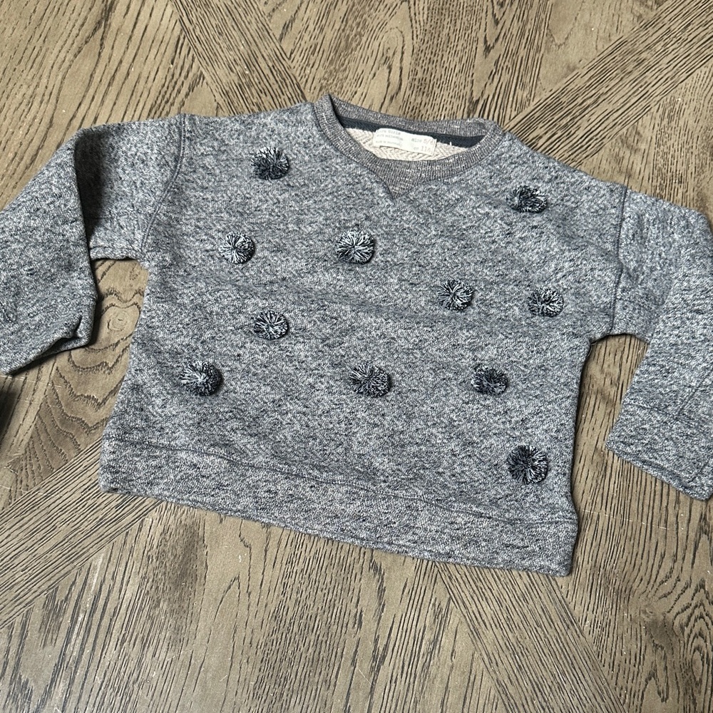 Zara Charcoal Kids Sweatshirt with Pom-Pom Accents